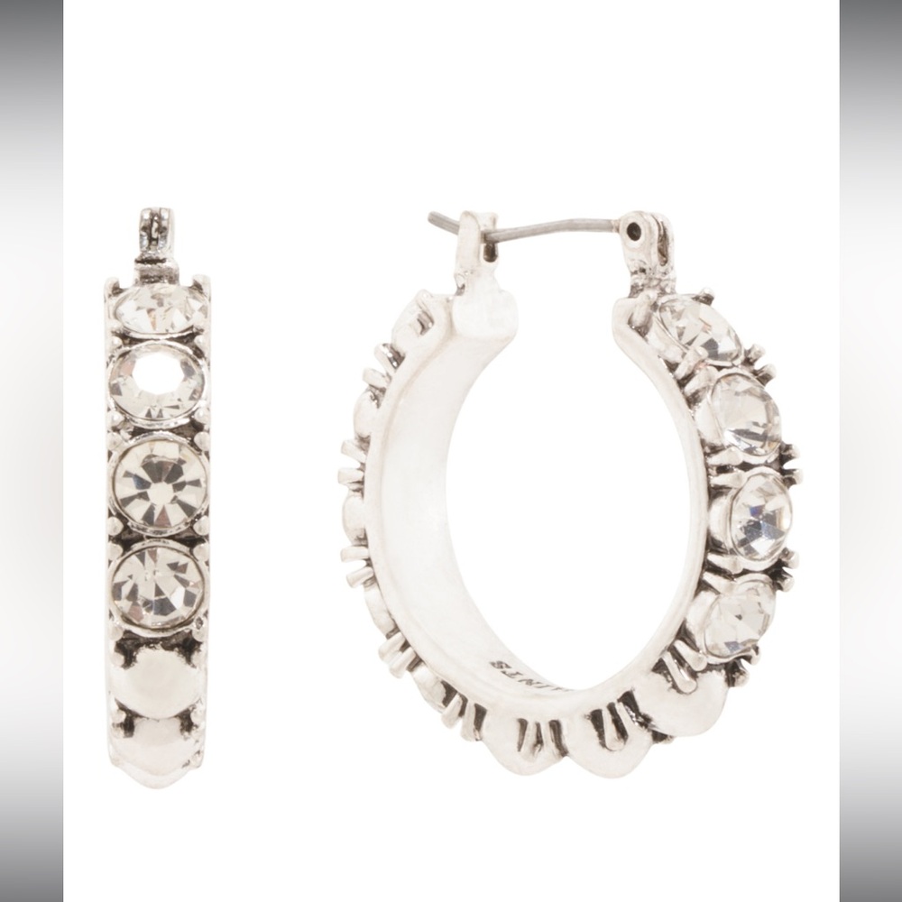 All Saints Stud Earrings Silver Hoops with Crystals